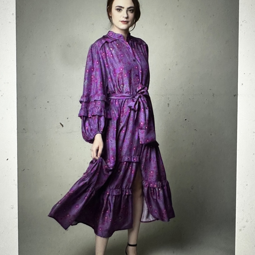 Apiece Apart Grazia Flamenca Silk  Dress in Plum Potpourri Size 0